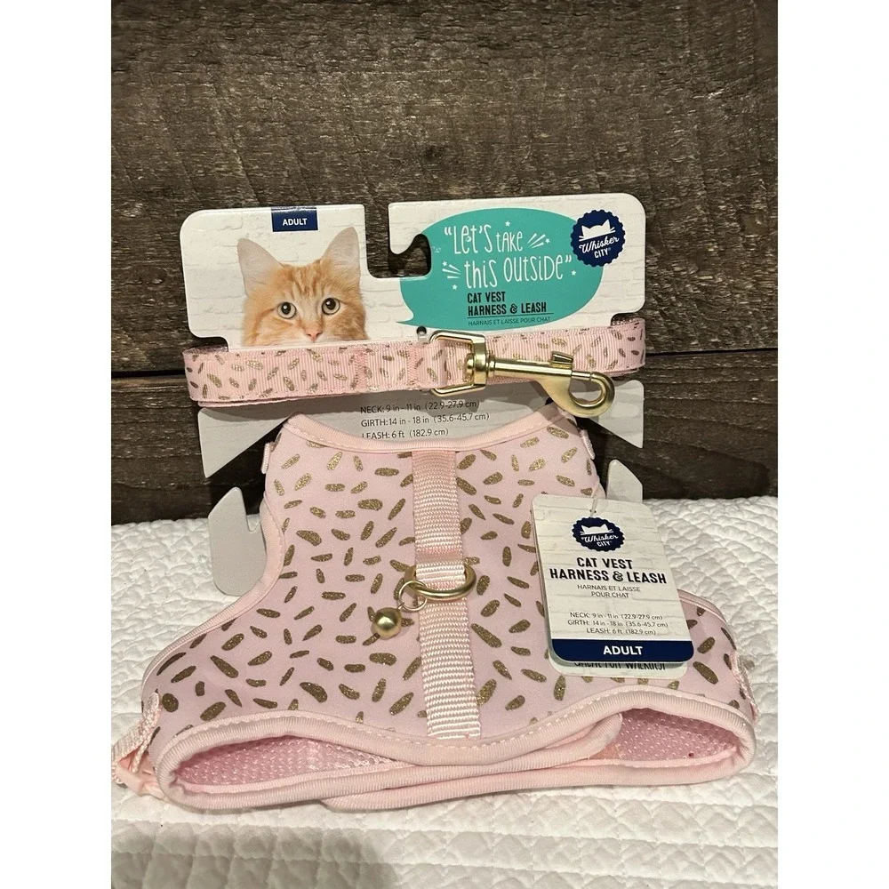 Whisker City Cat Vest Harness Adult Leash & Harness Pink‎ Gold NEW
